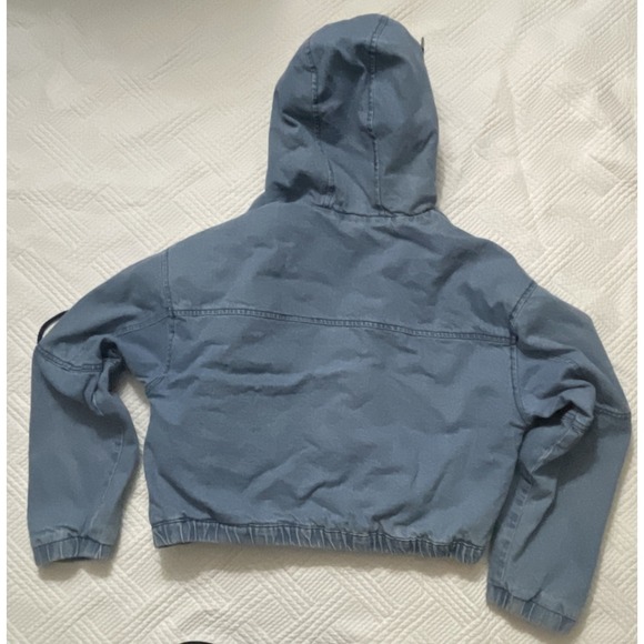 Ashley Vintage Charm Women's Denim Hoodie Jacket Cropped Sherpa Size L 90s - Picture 9 of 9